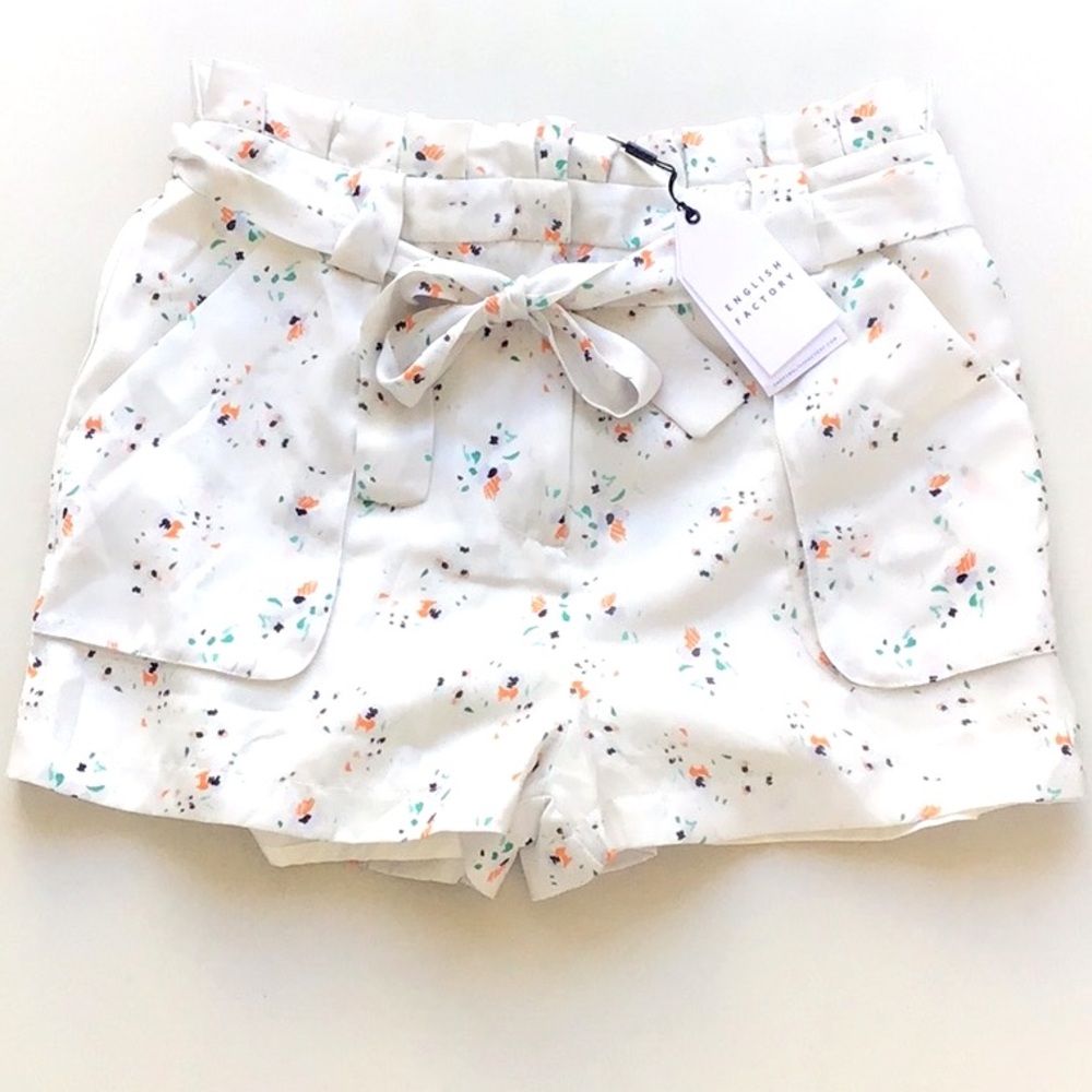 English Factory printed paper bag waist shorts